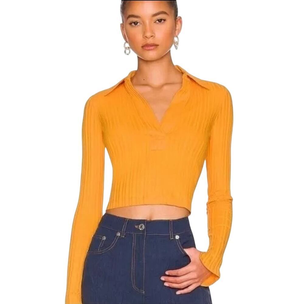 Helmut Lang Orange Ribbed Long Sleeve Blouse
